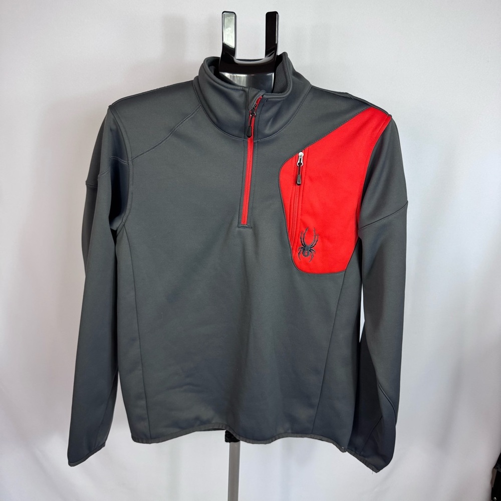 Spyder Quarter Zip Pullover Mens Small Gray Red Ski Outdoor Performance
